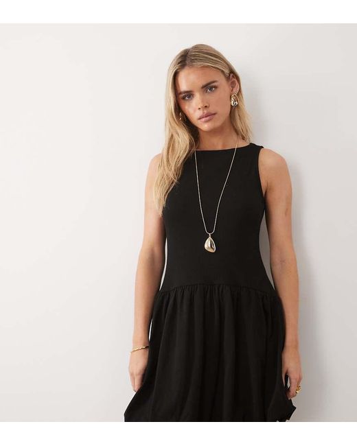 ASOS Black Asos Design Petite Ribbed Sleeveless Bubble Hem Mini Dress