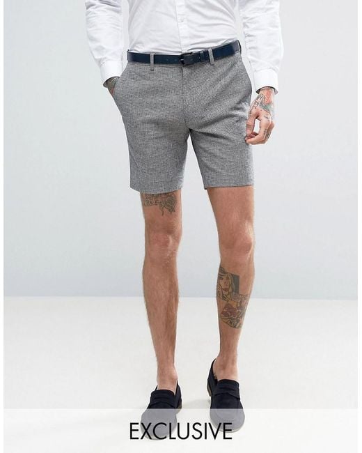 Only & Sons Blue Skinny Wedding Smart Shorts In Summer Dogstooth for men