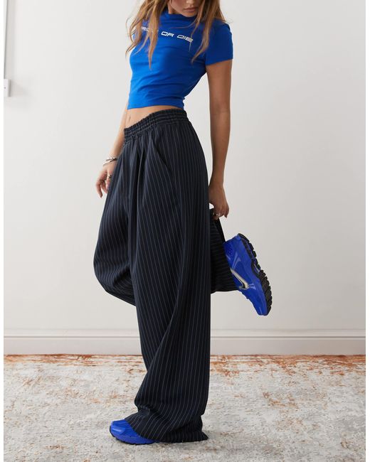 Collusion Blue Relaxed Pull On Stripe Trousers