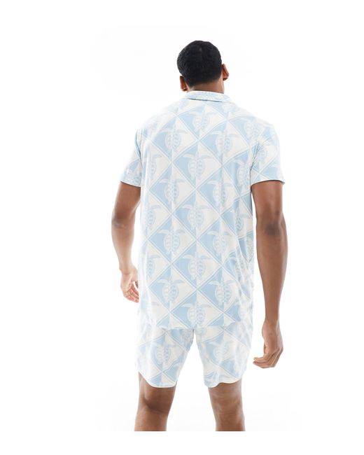 Chelsea Peers White Poly Short Sleeve Revere And Short Pyjama Set for men