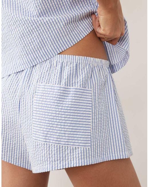 GOOD AMERICAN White Cotton Seersucker Pocket Detail Shorts