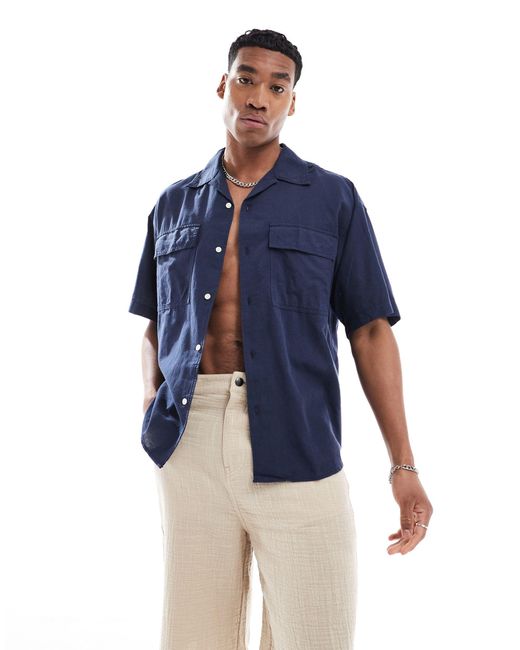 Chemise fonctionnelle oversize avec poches en lin Jack & Jones pour homme en coloris Blue