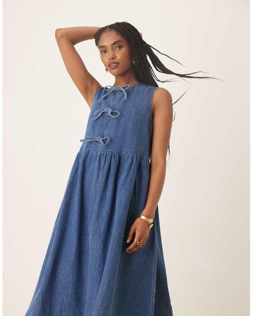 Nobody's Child Blue Eden Sleeveless Denim Midi Dress