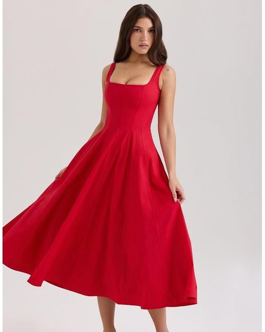 House Of Cb Red Mariabella Cotton Midi Sundress