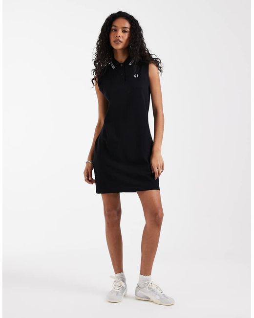 Fred Perry Black Sleeveless Mini Shirt Dress