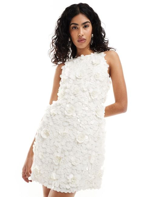 Pretty Lavish White Hen Floral Embellished Halter-neck Mini Dress