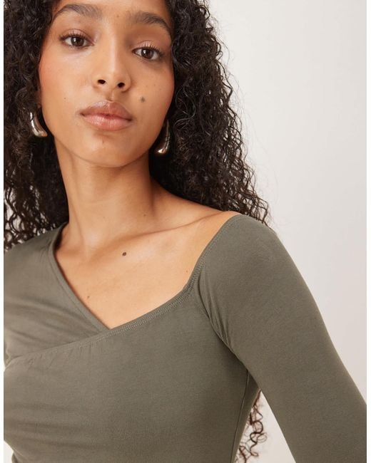ASOS Natural Long Sleeve Asym Neck Twist Side Midi Dress