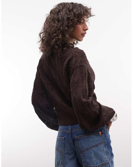 Monki Brown Heart Embroidered Cardigan