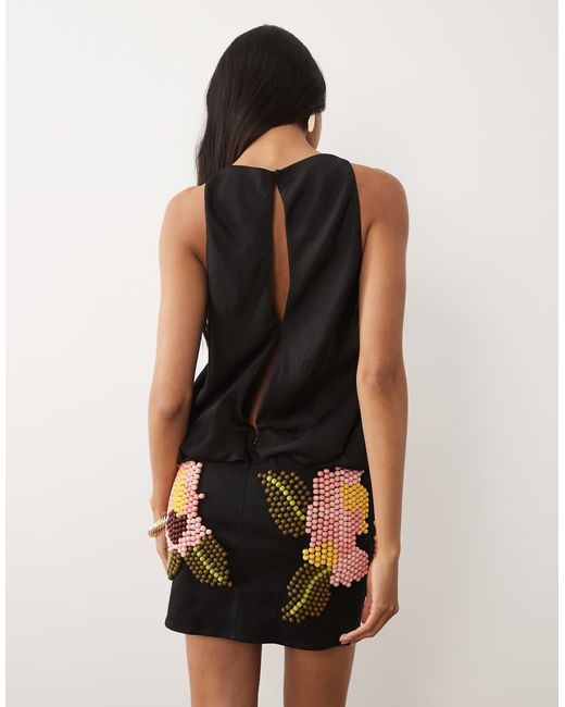 ASOS Black Slash Neck Mini Dress With Beaded Skirt