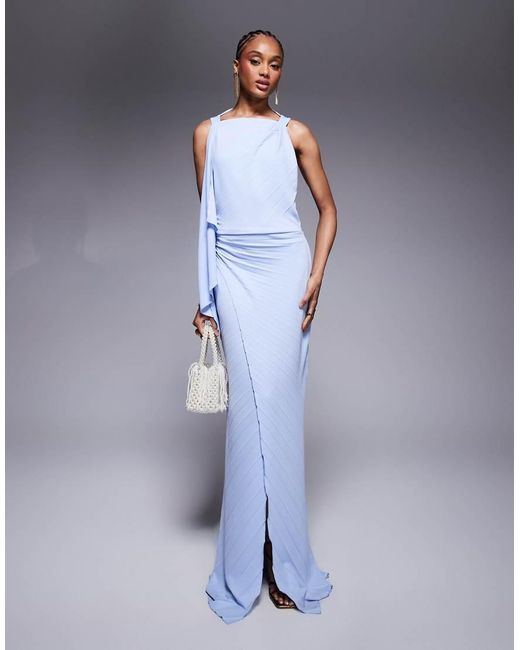 princess polly baby blue dress Cinza caped crpe gown in blue - Safiyaa