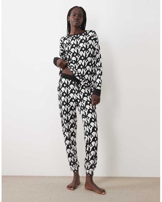 DKNY Black Long Sleeve Crew Top & Jogger Pyjama Set