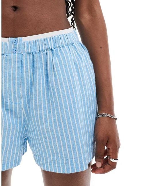 Collusion Blue Beach Linen Boxer Shorts Co-Ord