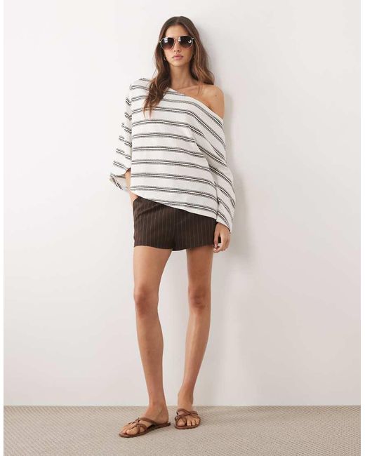 ASOS White Knitted Jersey Fallen Shoulder Cape Top