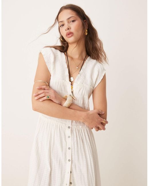 free people desert dazed midi dress Free People Desert Dazed Button Through Midi Dress in Natural