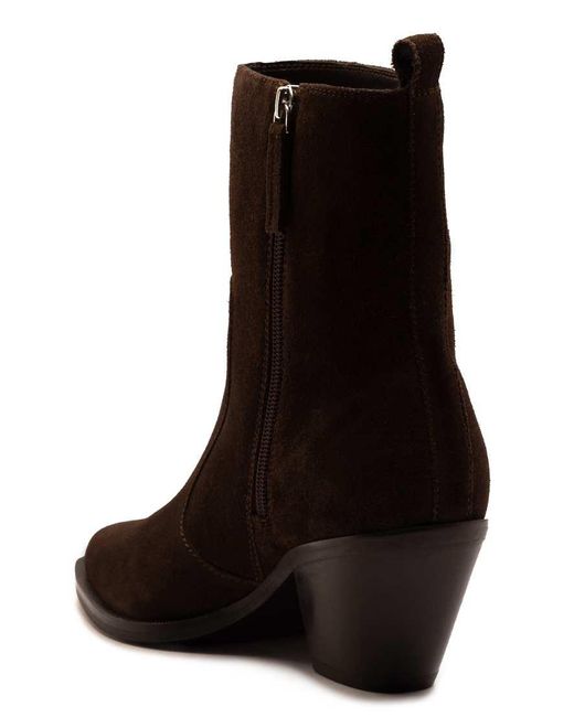 OFF THE HOOK Black Bridge Suede Leather Block Heel Ankle Boots