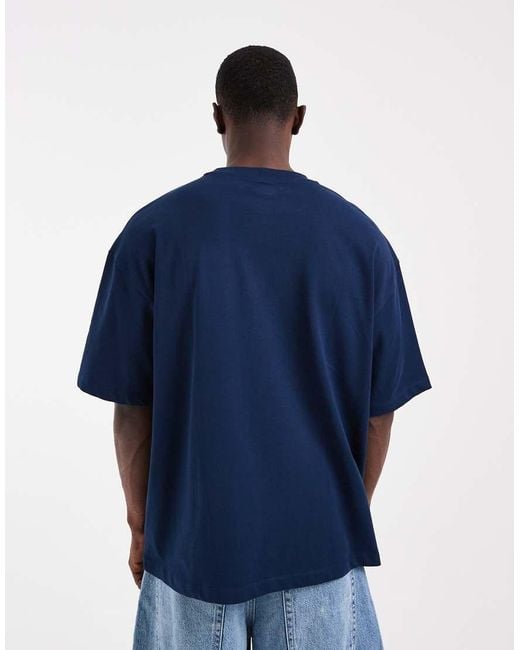 ASOS Blue Heavyweight Oversized T-shirt Co-ord With Metallic Text for men