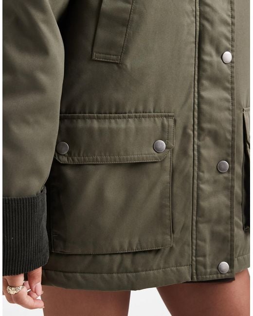 Vero Moda Green Barn Jacket With Contrast Cord Trim