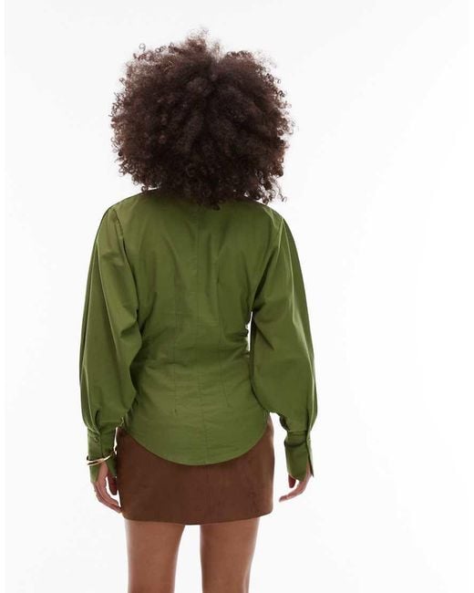 Camisa Verde Entallada Con Lazada Lateral De ASOS de color Green