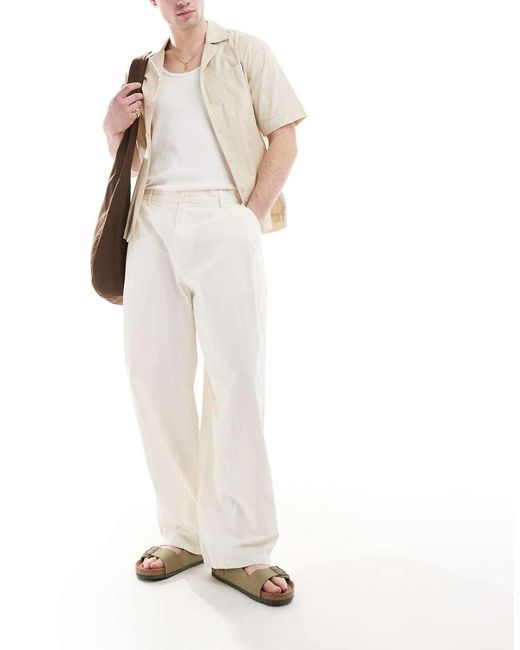 Pantaloni Écru Testurizzati Effetto Stropicciato di Pull&Bear in White da Uomo