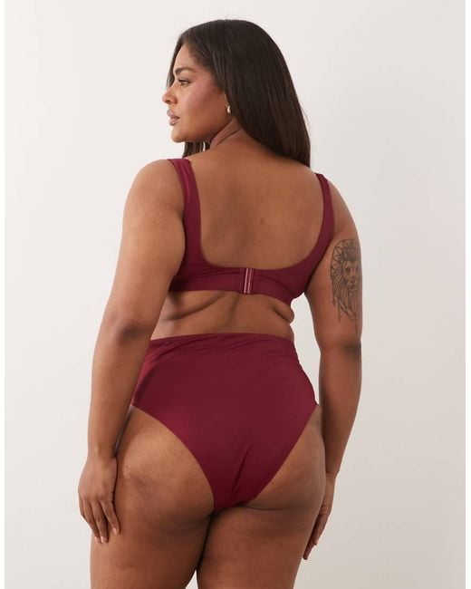 ASOS Red Asos Design Curve Martina Knot Square Neck Crop Bikini Top