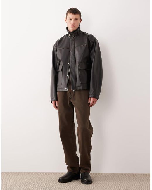 ASOS Gray Harrington Faux Vintage Leather Look Jacket for men