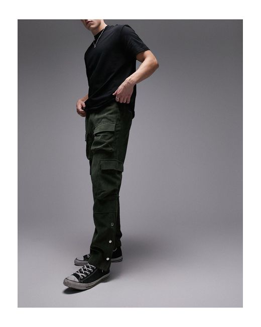 Pantalon cargo ample en velours côtelé - kaki Topman pour homme en coloris Black
