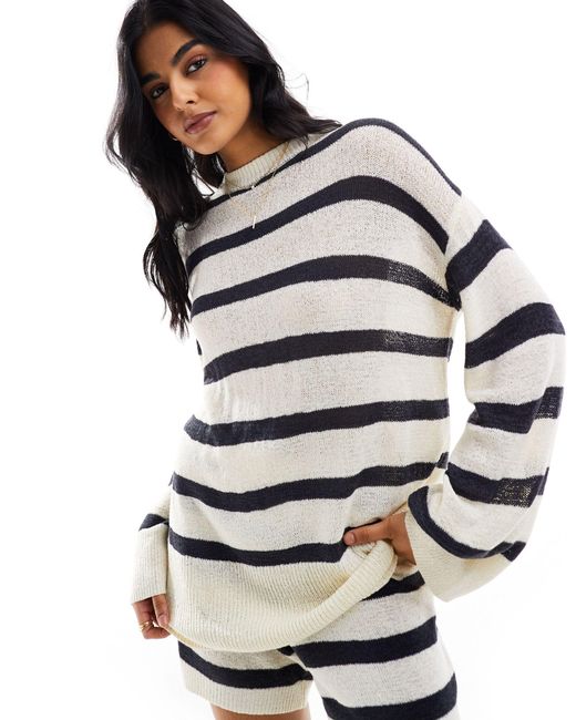 Pretty Lavish Gray Stripe Knit Jumper Co-ord