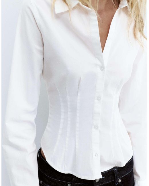 Pull&Bear White – figurbetonte hemdbluse