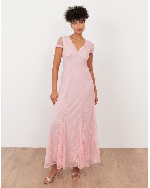 Maya Pink Lace V Neck Maxi Dress