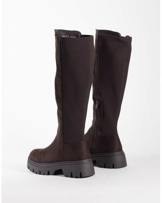 SEQWL Brown Twirl Faux Suede Chunky Knee Boots
