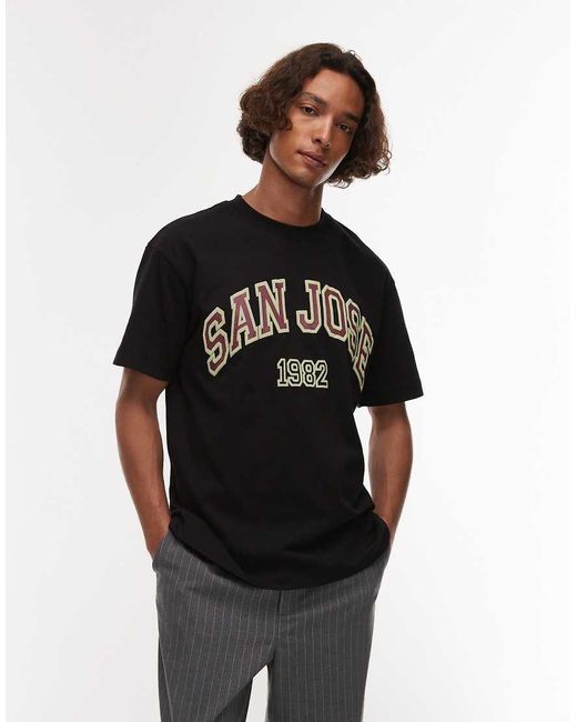 Topman Black Oversized Fit T-shirt With San Jose Print for men