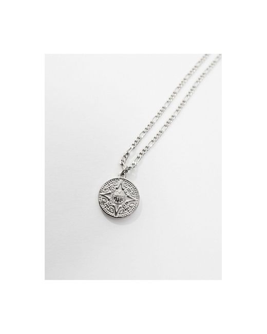 ASOS Natural Waterproof Stainless Steel Necklace With Circular Aztec Compass Pendant for men