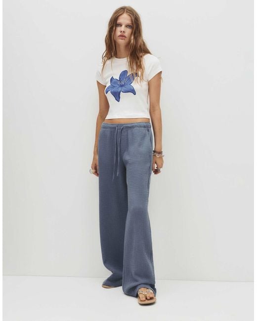 Pull&Bear Blue – gerade geschnittene hose aus kreppstoff