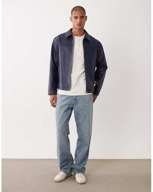 ASOS Blue Faux Leather Harrington Jacket for men