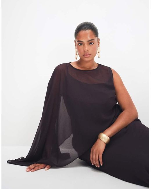 ASOS Blue Asos Design Curve Draped Batwing Asymmetric One Sleeve Maxi Dress