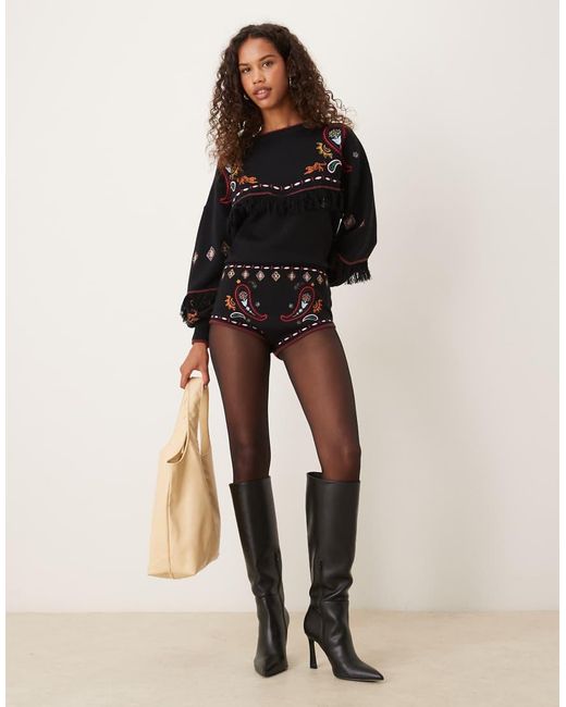 Never Fully Dressed Black Safari Embroidered Knitted Hotpants