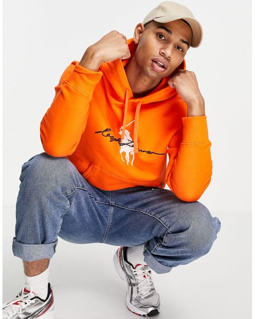 Polo Ralph Lauren Script Player Logo Front Hoodie in Orange for Men | Lyst  Australia