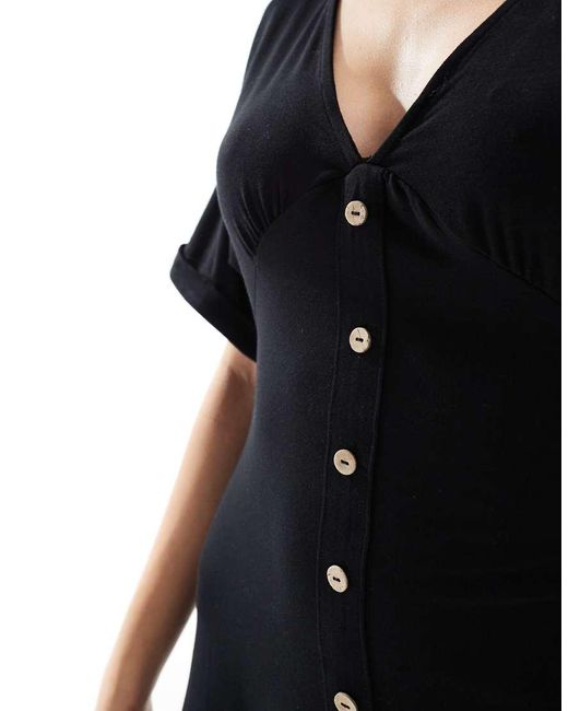 Vestito Da Giorno Midi Con Maniche Arrotolate E Bottoni Sul Davanti di ASOS in Black