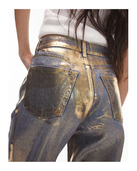 TOPSHOP Dad Jeans Met Gouden Folie-textuur in het Blue
