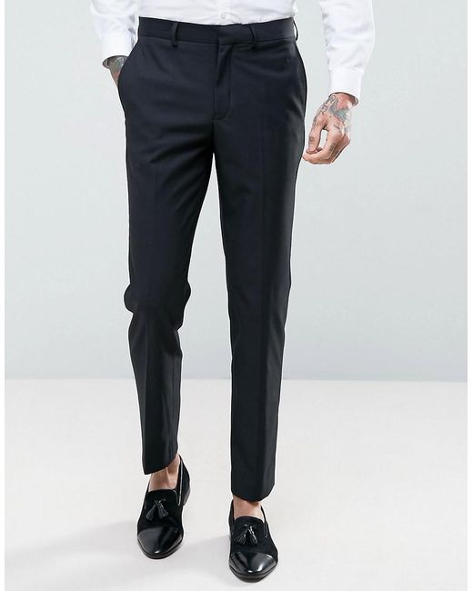 French Connection Slim Fit Black Tuxedo Trousers for men