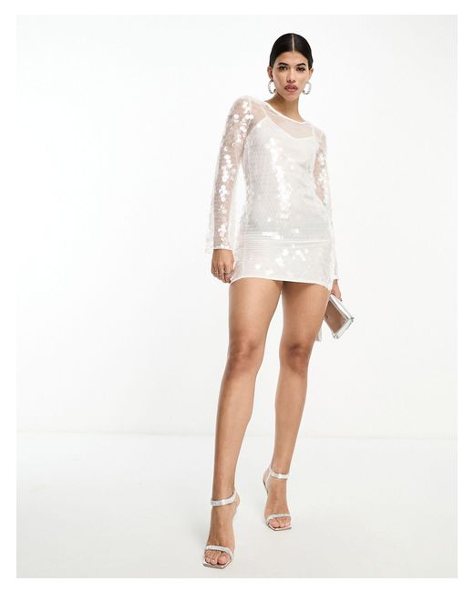 Robe courte transparente à sequins ronds Collective The Label en coloris White