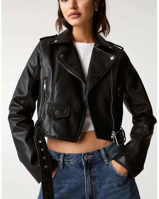 Pull&Bear Black – e bikerjacke aus lederimitat