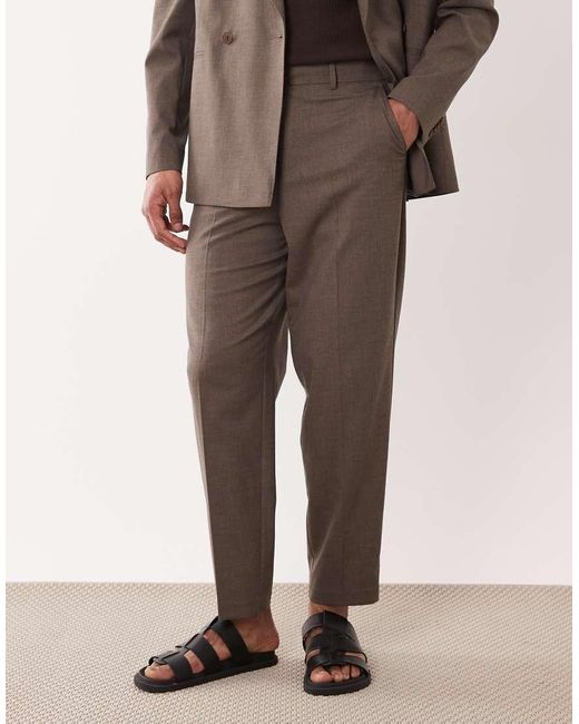 ASOS Natural Wool Blend Carrot Fit Suit Pants for men