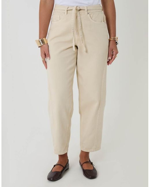 Threadbare Natural Petite Belted Barrel Leg Jeans