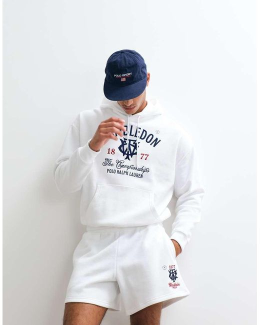 Polo Ralph Lauren White Wimbledon Capsule Crest Print Logo Co-ord Hoodie for men