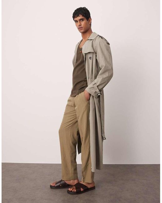 Pantalones Marrones Con Raya Diplomática Fina De Mezcla De Lino De Mango de hombre de color Natural