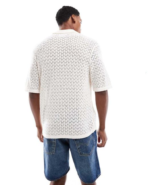 Jack & Jones White Thick Crochet Polo for men