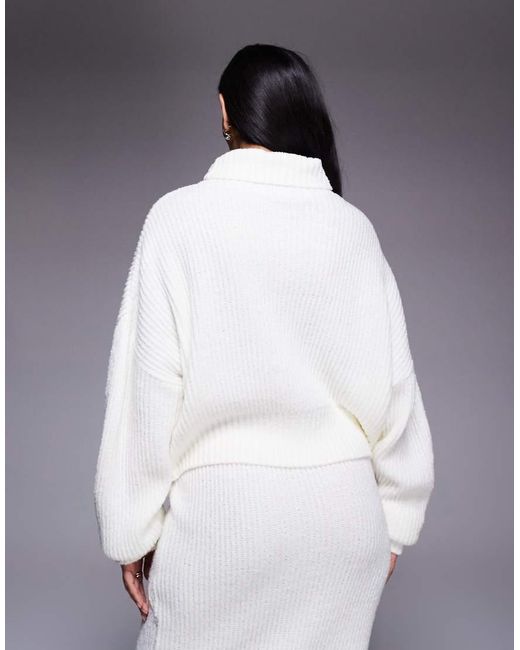 Kaiia White Exclusive Ribbed Knit High Neck Balloon Sleeve Jumper Co-Ord
