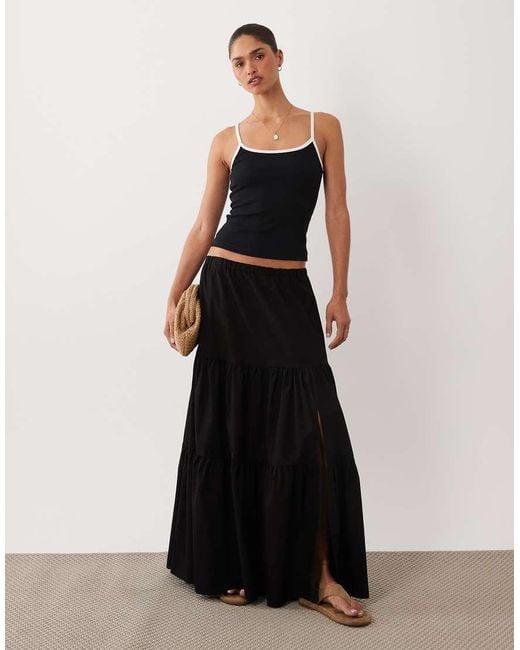 Miss Selfridge Black Poplin Maxi Skirt