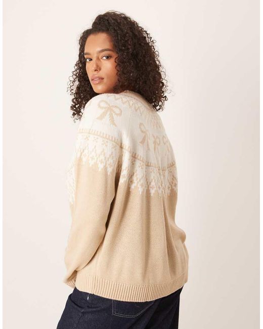 ASOS Natural Asos Design Curve Bow Detail Yoke Cardigan